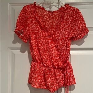 Red Floral Wrap Top